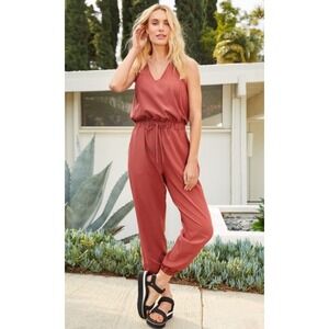 Evereve Womens Everett Scout Sleeveless Jumpsuit Women Size L Rust Orange